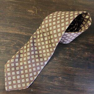 BROOKS BROTHERS Makers 100% Silk Necktie Brown Diamond Medallion England